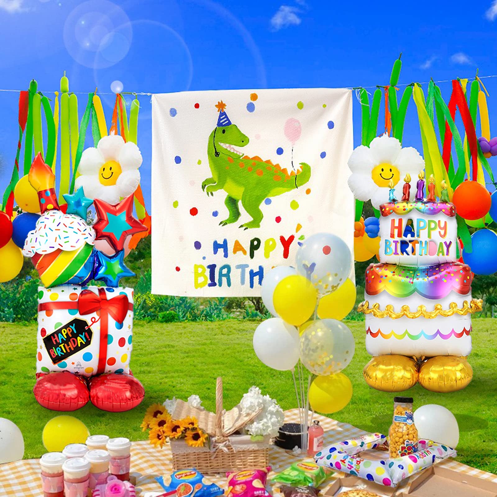 Happy Birthday Balloon Large Size Standing Birthday Balloon，Birthday Party Decorations Supplies Birthday Cake Balloon and Birthday Gift Balloon