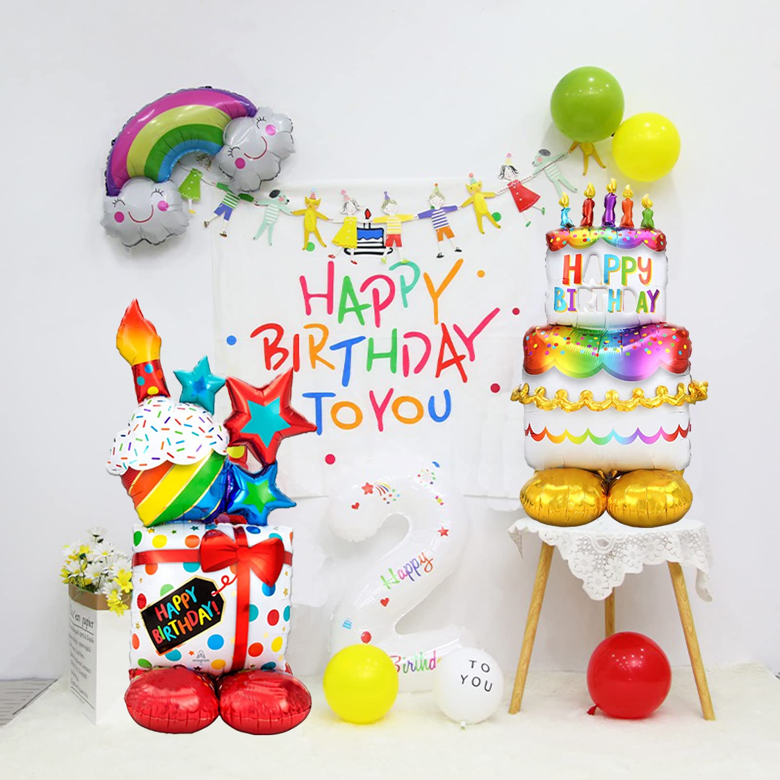 Happy Birthday Balloon Large Size Standing Birthday Balloon，Birthday Party Decorations Supplies Birthday Cake Balloon and Birthday Gift Balloon