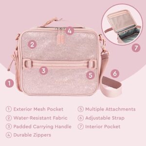 Bentgo® Kids Lunch Bag - Glitter Designed Insulated Lunch Bag for Kids 3+; Holds Lunch Box, Water Bottle & Snacks; Easy to Clean, Water Resistant, & Zip Pockets (Glitter Edition - Petal Pink)