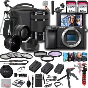 sony a6400 mirrorless camera 55-210mm lens, 128gb memory,.43 wide angle & 2x lenses, case. tripod, filters, hood, grip,spare battery & charger, video & photo editing software kit -deluxe bundle