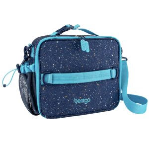 bentgo® kids lunch bag - confetti designed insulated lunch bag for kids 3+; holds lunch box, water bottle & snacks; easy to clean, water resistant, & zip pockets (confetti edition - abyss blue)