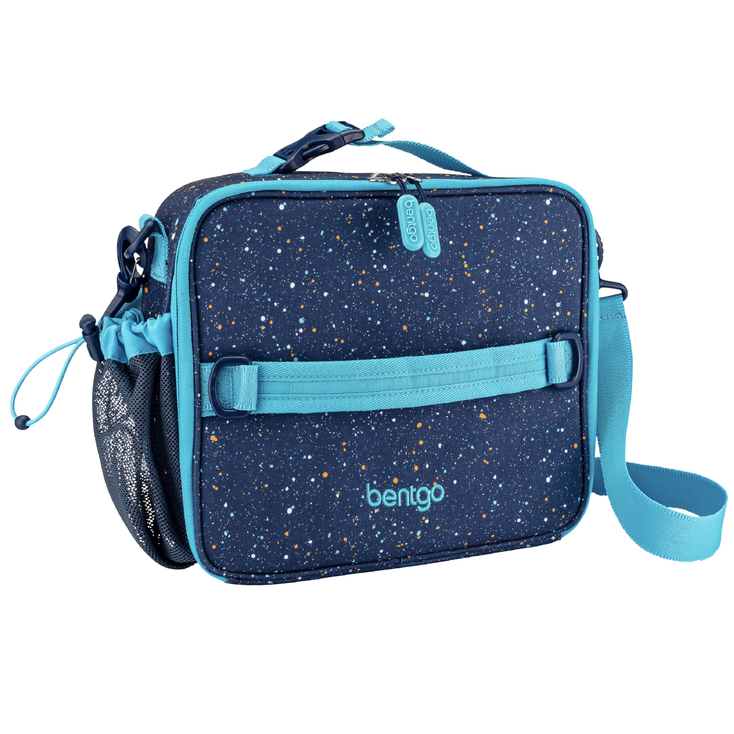 Bentgo® Kids Lunch Bag - Confetti Designed Insulated Lunch Bag for Kids 3+; Holds Lunch Box, Water Bottle & Snacks; Easy to Clean, Water Resistant, & Zip Pockets (Confetti Edition - Abyss Blue)