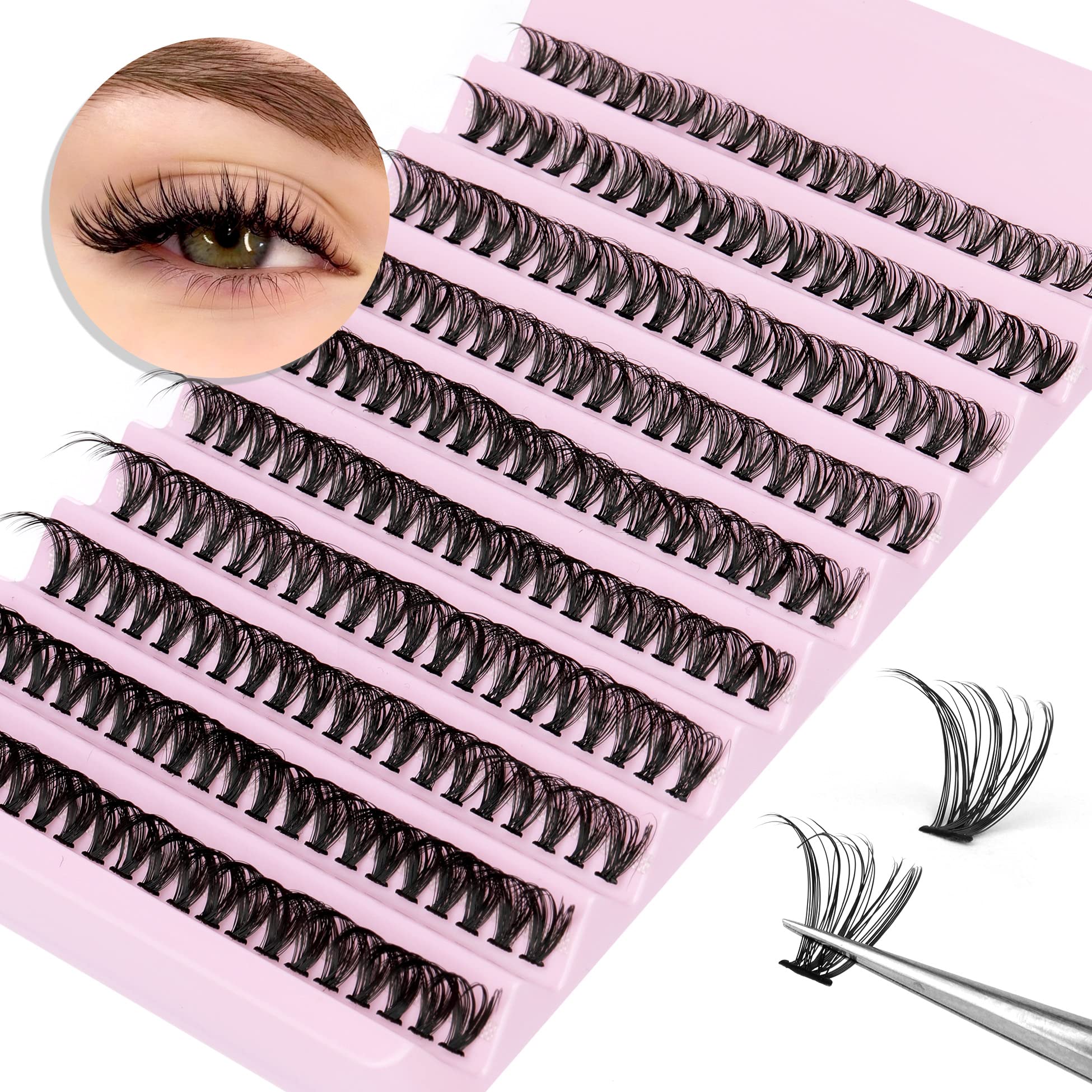 Lash Clusters 200 Pcs DIY Individual Lashes Natural Look Wispy Eyelash Extension 9-16MM D Curl Individuals Cluster Lashes Fluffy Lash Extensions Resuable DIY at Home by TNFVLONEINS-(40D)