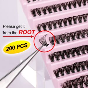 Lash Clusters 200 Pcs DIY Individual Lashes Natural Look Wispy Eyelash Extension 9-16MM D Curl Individuals Cluster Lashes Fluffy Lash Extensions Resuable DIY at Home by TNFVLONEINS-(40D)