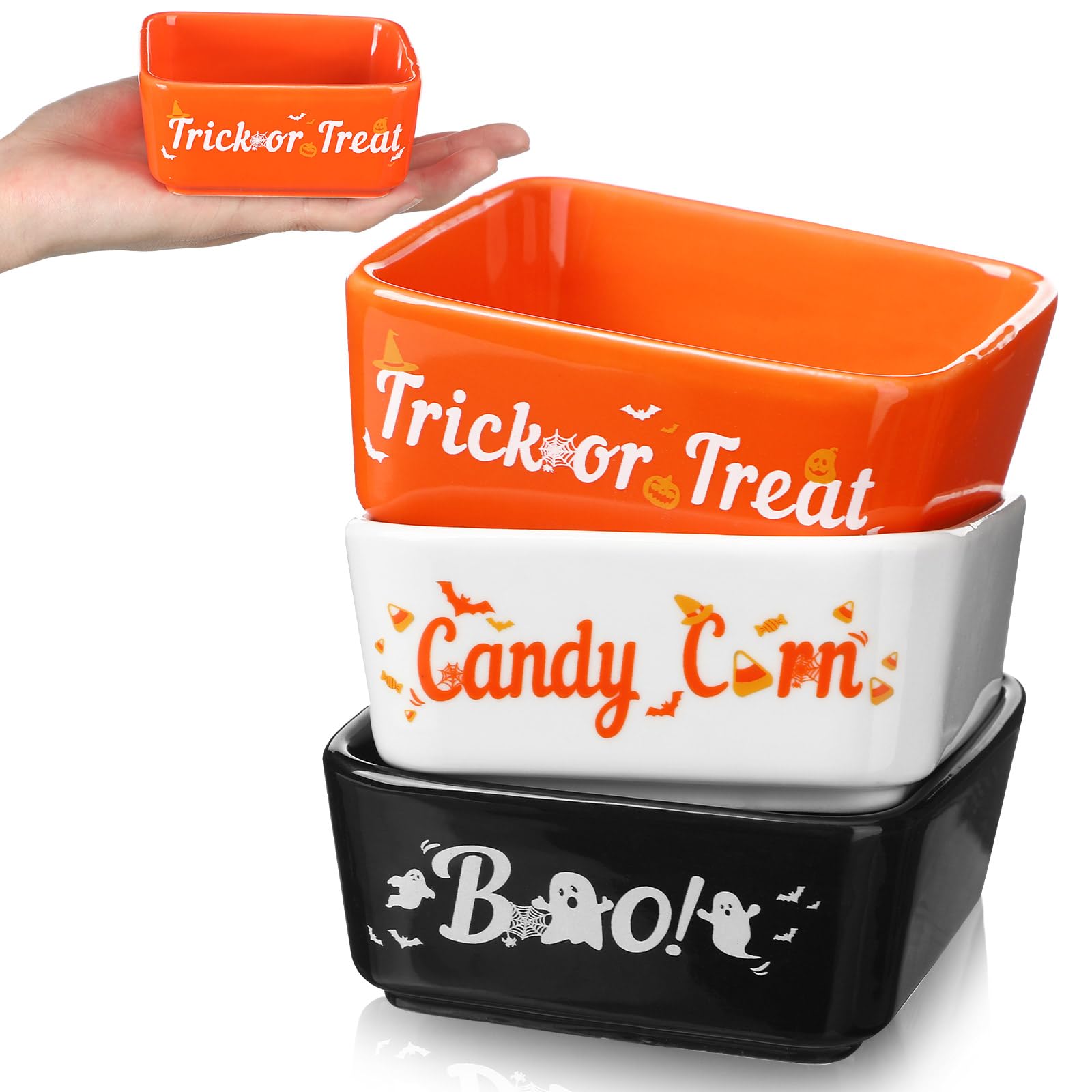 Tanlade 3 Pcs Halloween Candy Bowl Mini Ceramic Bowl for Tiered Tray Halloween Candy Dish Halloween Party Supplies Candy Holder for Farmhouse Home Housewarming Gift (Candy Corns)