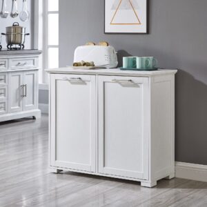 Tilt Out Trash Cabinet, Wooden Kitchen Garbage Can Free Standing Holder, Tilt Out Laundry Hamper Cabinet (Double White)