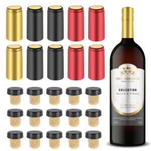 wine sealer for wine bottles - 60 pcs wine bottle resealer kit for cruise with pvc heat shrink capsules, cork stopper with plastic top for home use