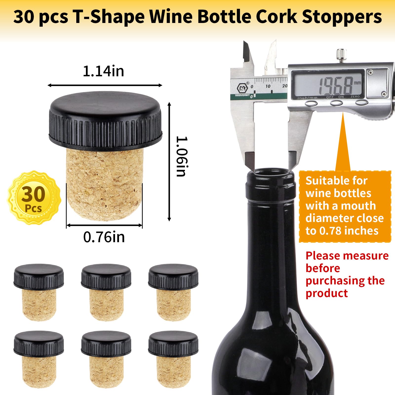 Wine Sealer for Wine Bottles - 60 pcs Wine Bottle Resealer Kit for Cruise with PVC Heat Shrink Capsules, Cork Stopper with Plastic Top for Home Use