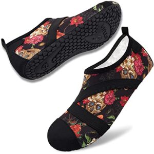 vifuur womens mens water shoes barefoot quick dry aqua socks for beach swim yoga outdoor sports skullblack-38/39