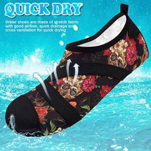 VIFUUR Womens Mens Water Shoes Barefoot Quick Dry Aqua Socks for Beach Swim Yoga Outdoor Sports SkullBlack-38/39