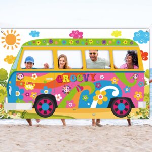 60's Hippie Bus Photo Prop 60s Party Decorations Large Fabric Retro Groovy Van Prop Hippie Selfie Frame Backdrop Background Banner Birthday Party Supplies Retro 60s 70s Party Favors 65.8 x 35.4 Inch