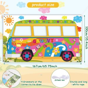 60's Hippie Bus Photo Prop 60s Party Decorations Large Fabric Retro Groovy Van Prop Hippie Selfie Frame Backdrop Background Banner Birthday Party Supplies Retro 60s 70s Party Favors 65.8 x 35.4 Inch