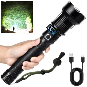 Rechargeable LED Flashlights High Lumens: 900,000 High Lumen Flash Light with Digital Display & 5 Modes, IPX7 Waterproof, 10000mAh, Bright Flashlight for Home, Camping, Emergency