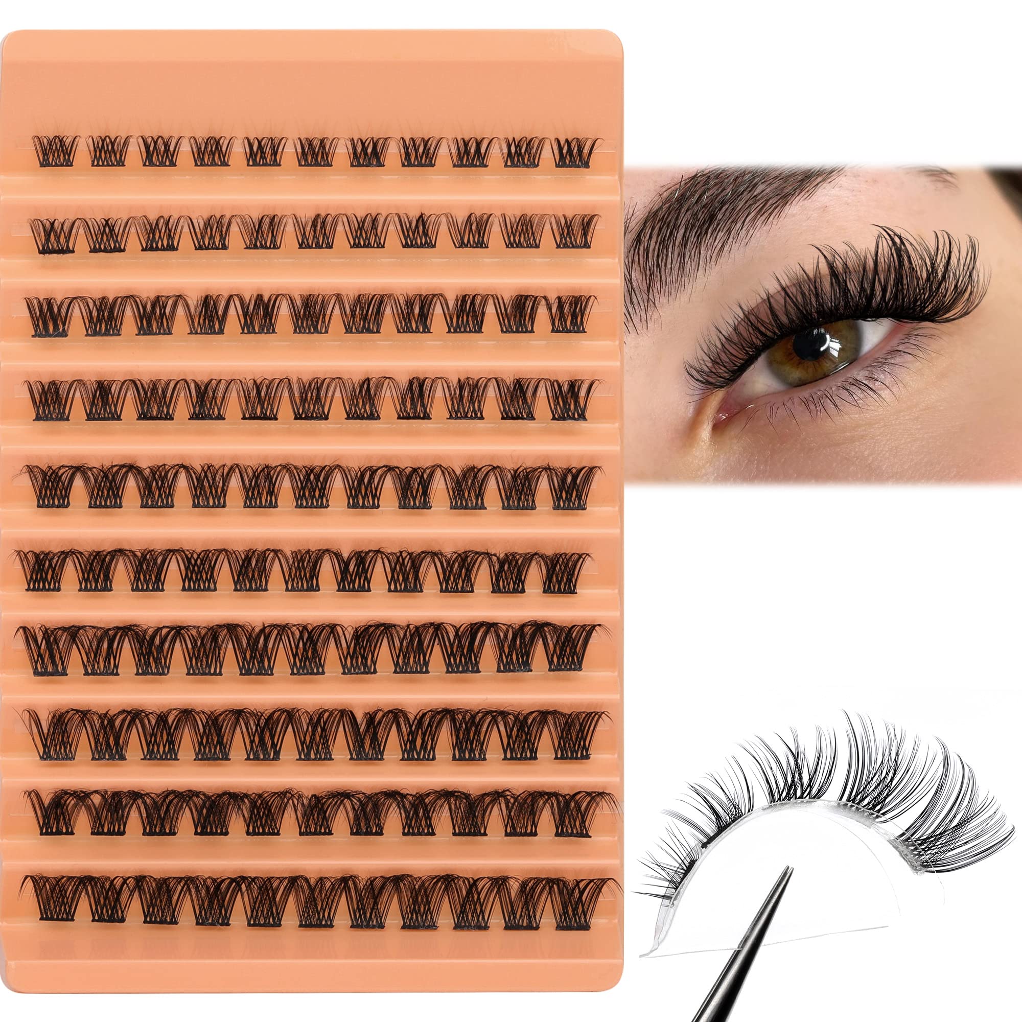 DIY Eyelash Extension Kit, Fluffy Individual Lashes, Mink Cluster Eyelashes, Long-lasting Bond and Seal, Tweezers with Curved Pointed Serrated Tip, 8-16mm DIY Lashes Extensions at Home by Eefofnn