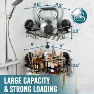 TAILI Corner Shower Caddy Suction Cups 2 Pack with Hooks Heavy Duty, Shower Shelf Basket Wall Mounted Organizer for Bathroom, Rustproof Stainless Steel Shower Rack, Drill-Free Removable