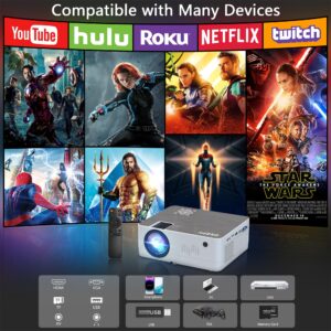 SIVEPY Projector With Wifi and 5.1 Bluetooth, 5G WiFi Native 1080P/12000L 4K Supported, Portable Outdoor with Carry Bag Projector Video Projector Phone Projector with Screen for iPhone,TV Stick, Mac