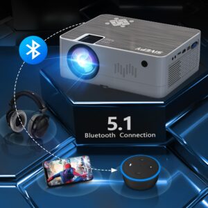 SIVEPY Projector With Wifi and 5.1 Bluetooth, 5G WiFi Native 1080P/12000L 4K Supported, Portable Outdoor with Carry Bag Projector Video Projector Phone Projector with Screen for iPhone,TV Stick, Mac