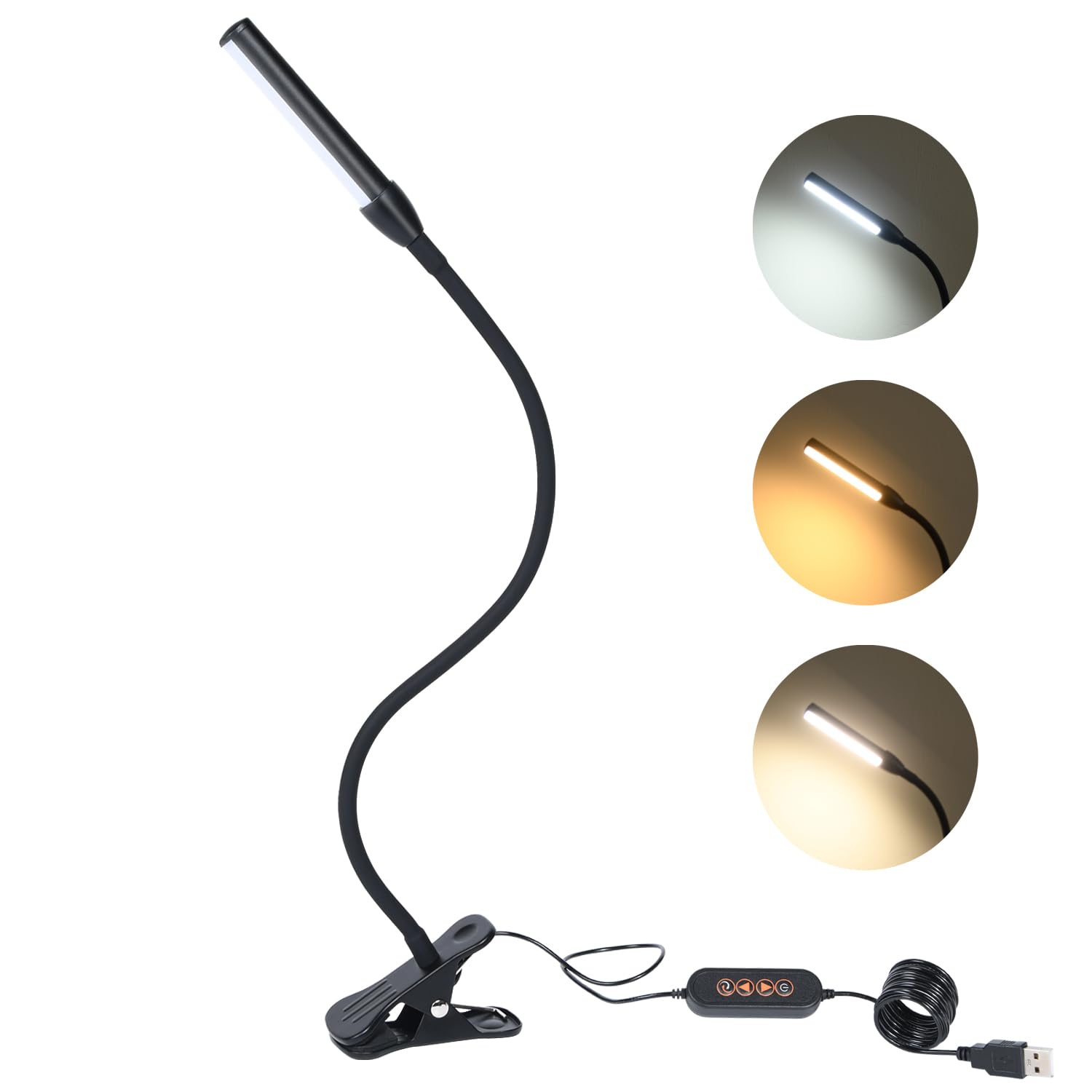 CeSunlight Clip on Reading Light, Clip Light, Warm & Daylight & White Light 3 Colors, Eye-Care Clamp Lamp with 10 Dimmable Illumination Modes