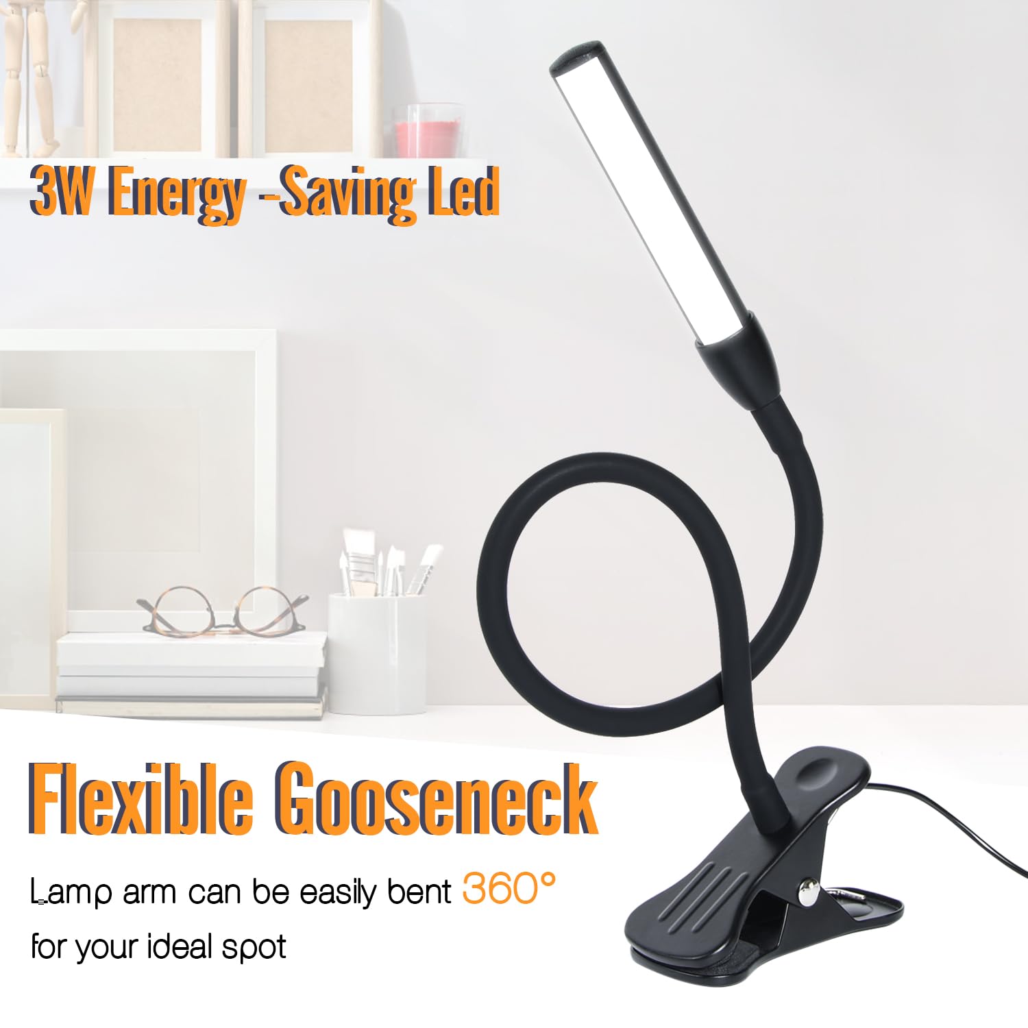 CeSunlight Clip on Reading Light, Clip Light, Warm & Daylight & White Light 3 Colors, Eye-Care Clamp Lamp with 10 Dimmable Illumination Modes