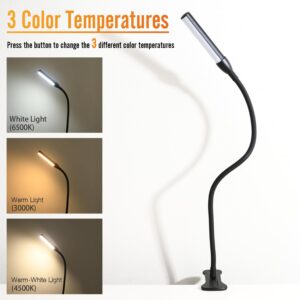 CeSunlight Clip on Reading Light, Clip Light, Warm & Daylight & White Light 3 Colors, Eye-Care Clamp Lamp with 10 Dimmable Illumination Modes