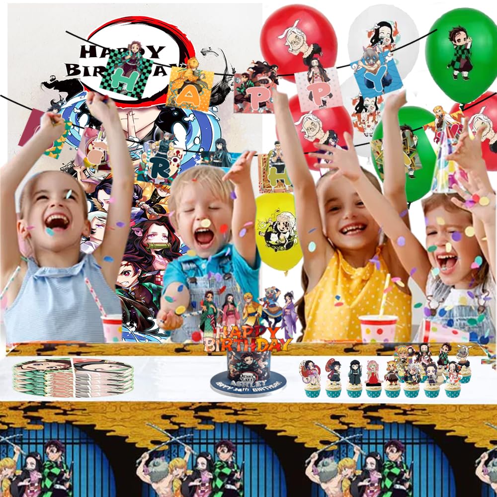 demon Cartoon theme party supplies birthday party decorations,It includes banners, cake toppers, spiral pendants, tablecloths, balloons, and is the perfect birthday gift for a boy or girl