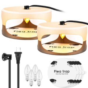 flea traps for inside your home 2 packs, flea light trap for indoor, bed bug killer with sticky pads & light bulb replacement, natural flea insect infestation treatment trap