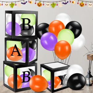 jenaai 44 pcs halloween baby shower party decorations 4 pcs black transparent balloon boxes with baby letters 40 pcs 10 inch balloons for halloween gender reveal party supplies