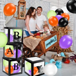 Jenaai 44 Pcs Halloween Baby Shower Party Decorations 4 Pcs Black Transparent Balloon Boxes with Baby Letters 40 Pcs 10 Inch Balloons for Halloween Gender Reveal Party Supplies