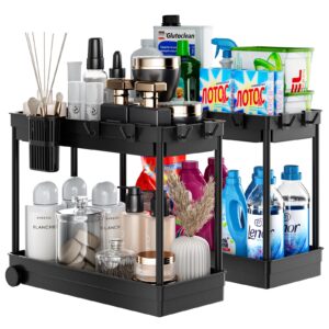 sellemer under sink organizers and storage, easy to move with wheels, kitchen organizers and storage, bathroom storage, laundry room organization (heightened style, transparent)