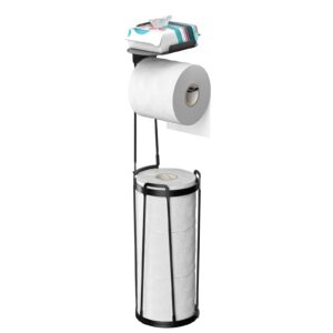 rolabam heavy weighted toilet paper holder (with reserve function and shelf) free standing toilet paper storage，spare tissue paper roll holder storage stand for bathroom total height 26" ，matte black
