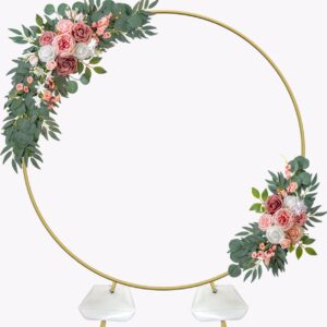 Fandature 7 Ft Round Wedding Arch for Ceremony Metal Balloon Arch Stand with Two Water Bags for Party Decoration Circle Backdrop Stand for Birthday, Gold
