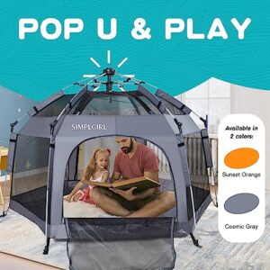 Premium Indoor and Outdoor Baby Playpen - Portable, Lightweight, Pop Up Pack and Play Toddler Play Yard w/Canopy and Travel Bag - Grey