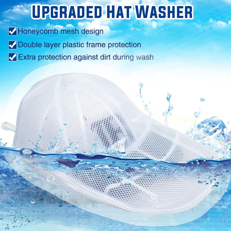 MCHKJ Hat Washer for Washing Machine, Cap Washer with Mesh Bags, Hat Washer for Baseball Caps, Hat Cleaner/Cleaning Protector Cage (White - 2 Pack)