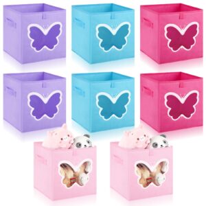 kigley 8 pcs cube storage bins 11 x 11 inch, foldable storage cubes toy box fabric storage bin organizer home storage bins with clear window for closet, home, bedroom, office (elegant color,butterfly)