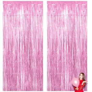 pink backdrop fringe backdrop tinsel backdrop pink party backdrop 2 pcs 3.3x9.9ft metallic foil fringe curtains pink streamers pink photo backdrop for birthday bachelorette graduation party decoration