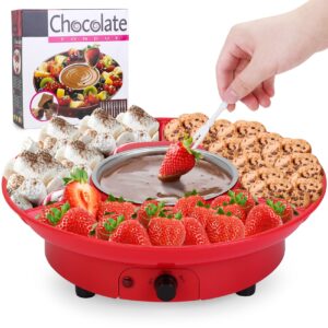 beyoung electric fondue pot,chocolate fondue maker with temperature control and detachable serving trays great for dipping snacks,bread in chocolate,meaningful birthday wedding day gift,red