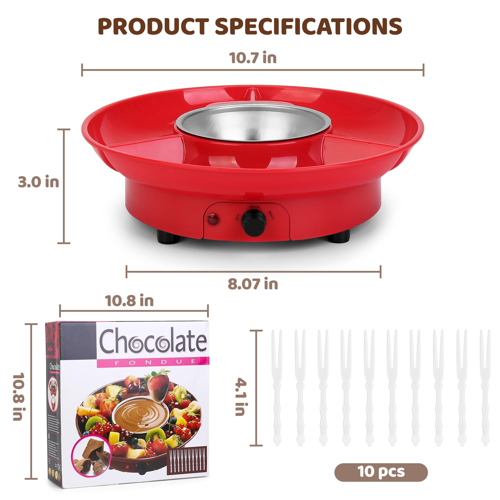 Beyoung Electric Fondue Pot,Chocolate Fondue Maker With Temperature Control and Detachable Serving Trays Great for Dipping Snacks,Bread in Chocolate,Meaningful Birthday Wedding Day Gift,Red