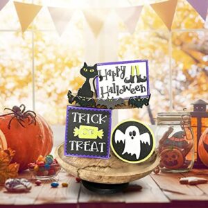 9 Pcs Halloween Tiered Tray Decorations,Halloween Signs for Halloween Home and Office Decor,Halloween Tray Decor with Witch Hat,Ghost,Bat,Tombstone,Pumpkin (7)