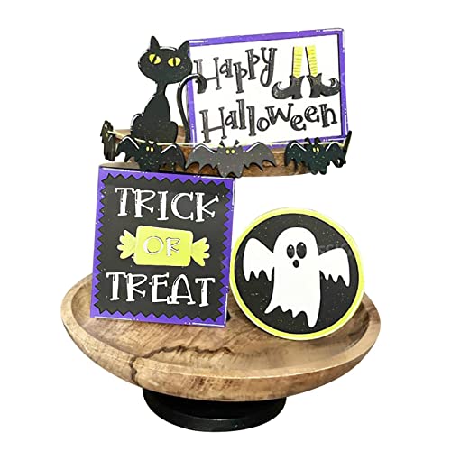 9 Pcs Halloween Tiered Tray Decorations,Halloween Signs for Halloween Home and Office Decor,Halloween Tray Decor with Witch Hat,Ghost,Bat,Tombstone,Pumpkin (7)