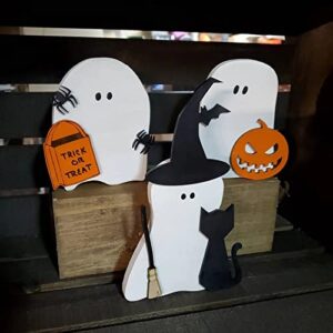 3 Pcs Halloween Tiered Tray Decorations,Halloween Signs for Halloween Home and Office Decor,Halloween Tray Decor with Witch Hat,Ghost,Bat,Tombstone,Pumpkin (2)