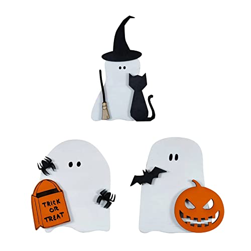 3 Pcs Halloween Tiered Tray Decorations,Halloween Signs for Halloween Home and Office Decor,Halloween Tray Decor with Witch Hat,Ghost,Bat,Tombstone,Pumpkin (2)