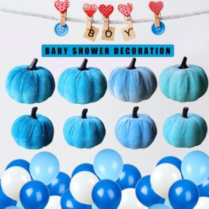 UAUOCU 16 Pumpkin Decor for Home Fall Decoration, Velvet Foam Pumkins for Halloween Baby Shower Wedding Decorating Artificial Craft Farmhouse Kitchen Table Room Bedroom Office Blue Plastic Decorative