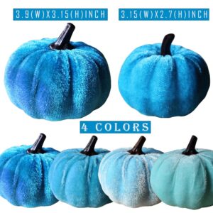 UAUOCU 16 Pumpkin Decor for Home Fall Decoration, Velvet Foam Pumkins for Halloween Baby Shower Wedding Decorating Artificial Craft Farmhouse Kitchen Table Room Bedroom Office Blue Plastic Decorative