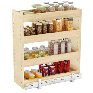 lovmor adjustable pull out cabinet organizer 7½” w x 24½”h 4-tier narrow cabinet drawers slide out with soft close wood spice rack for narrow cabinet