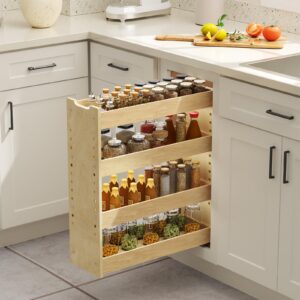 LOVMOR Adjustable Pull Out Cabinet Organizer 7½” W x 24½”H 4-Tier Narrow Cabinet Drawers Slide Out with Soft Close Wood Spice Rack for Narrow Cabinet