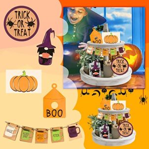 9 Pcs Halloween Tiered Tray Decorations,Halloween Signs for Halloween Home and Office Decor,Halloween Tray Decor with Witch Hat,Ghost,Bat,Tombstone,Pumpkin (4)