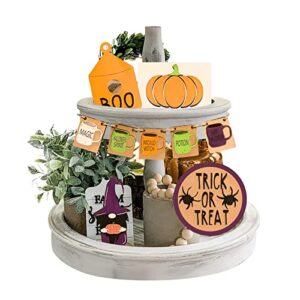 9 Pcs Halloween Tiered Tray Decorations,Halloween Signs for Halloween Home and Office Decor,Halloween Tray Decor with Witch Hat,Ghost,Bat,Tombstone,Pumpkin (4)