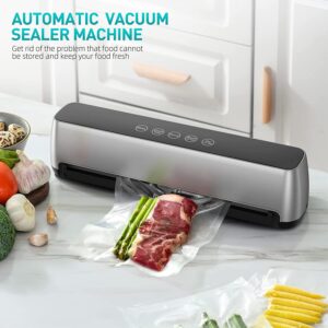 Vacuum Sealer Machine - Food-Vacuum-Sealer Automatic Air Sealing System for Food Storage Dry and Wet Food Modes LED Indicator Compact Design 11.8 Inch with 15Pcs Seal Bags Starter Kit (Silver)