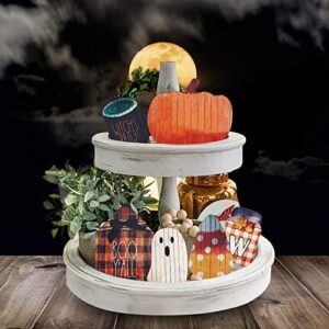 6 pcs halloween tiered tray decorations,halloween signs for halloween home and office decor,halloween tray decor with witch hat,ghost,bat,tombstone,pumpkin (6)