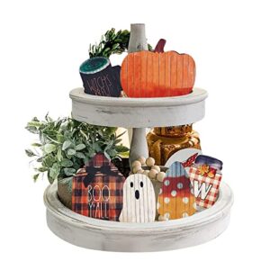 6 Pcs Halloween Tiered Tray Decorations,Halloween Signs for Halloween Home and Office Decor,Halloween Tray Decor with Witch Hat,Ghost,Bat,Tombstone,Pumpkin (6)